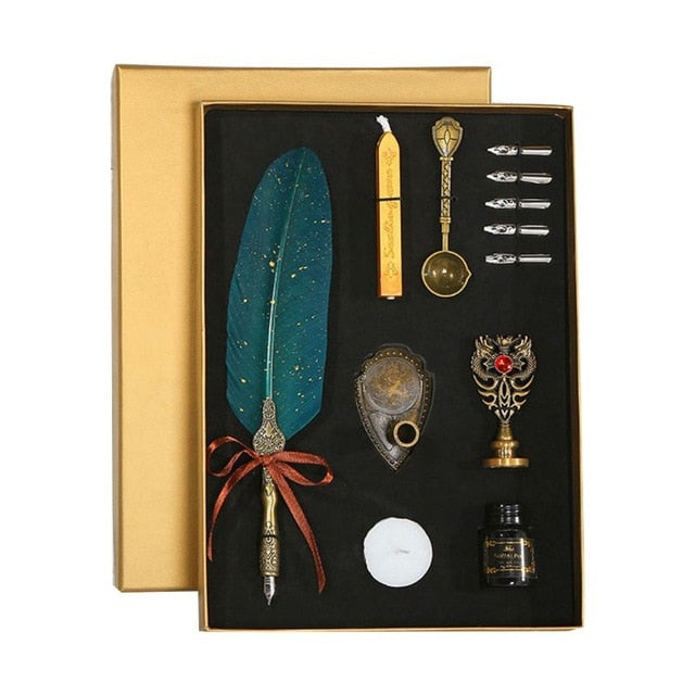 SprinkleGold Vintage Feather Fountain Pen - Calligraphy Gift Set
