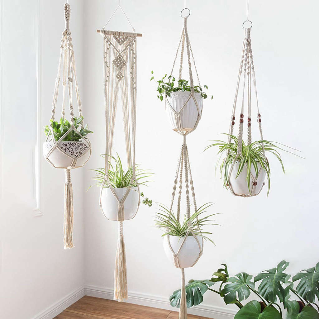 Macrame Handmade Crochet Plant Hangers (4 Sets)